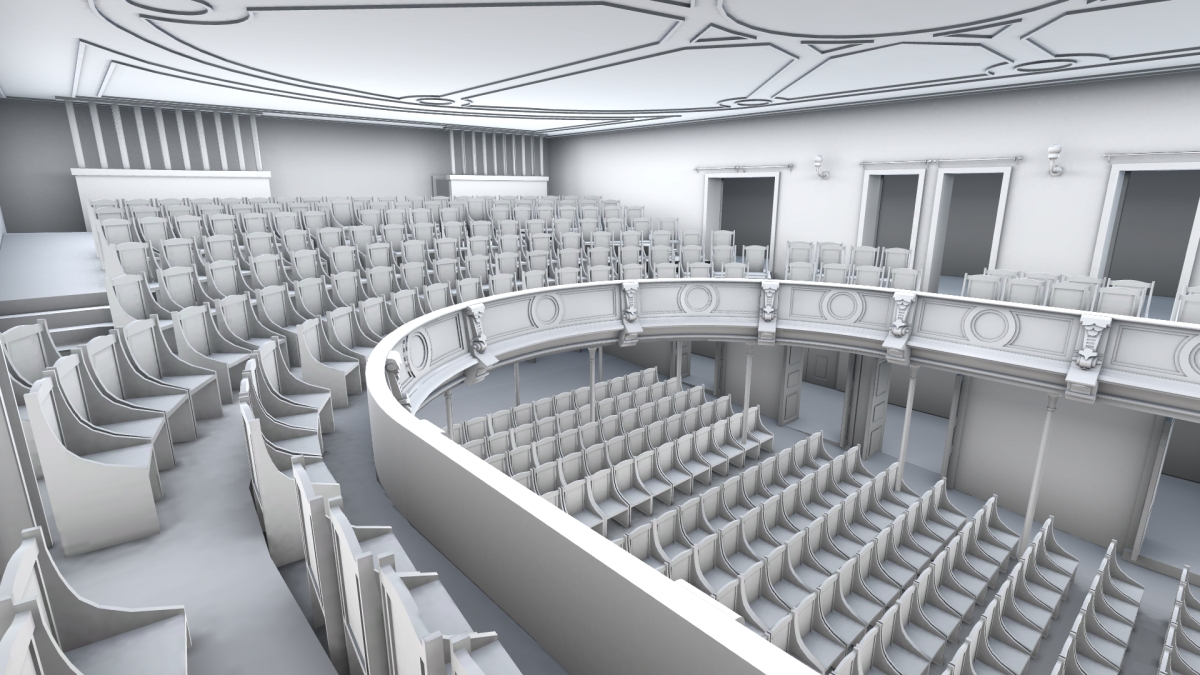 Bergen Theatre upper gallery with seating variation 1